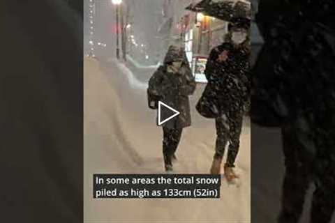 Heavy snow in downtown Sapporo, Hokkaido, Japan