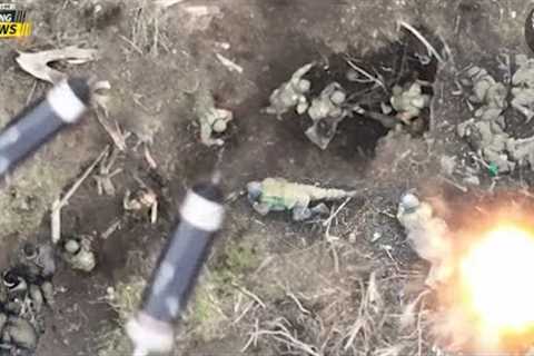 Horrible Footage Ukrainian DJI Drone Drop 15  Bombs Into Trenches and Kills 160 Russian Soldiers
