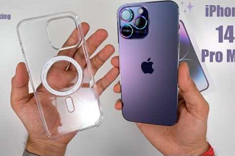 iPhone 14 Pro Max Deep Purple aesthetic Unboxing 💜 📦  | Magsafe Accessories + Camera Test &..