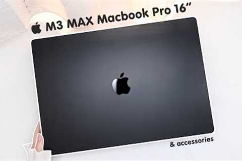 apple macbook pro m3 max 🖤space black unboxing aesthetic accessories | genshin | gameplay