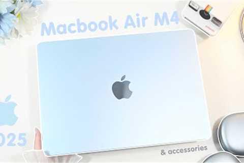 MacBook Air M4 Sky Blue Aesthetic Unboxing ☁️🩵 AirPods Max 🎧Gaming, Speed Test & Useful..